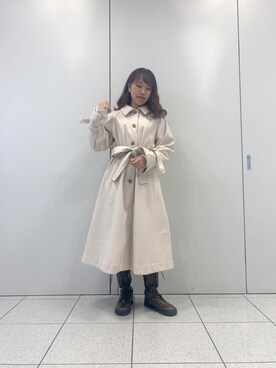 「one after another NICE CLAUP（ワンアフターアナザーナイスクラップ）のアイテム（ステンカラーコート）」を使った、EGAさん（レディース・159cm）の冬コーディネート