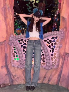 「ZARA（ザラ）のアイテム（デニムパンツ、ブルー系）」を使った、Mireyさん（レディース・173cm）の夏コーディネート