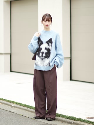 「MIRROR STOKE(ミラーストーク)の【ZOZO限定】BORDER COLLEE SHAGGY KNIT/ボーダーコリーシャギーニット(ニット/セーター)」を使った、Mireyさん(レディース・173cm)の秋コーディネート