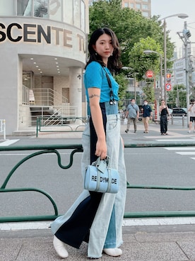 「AULA AILA（アウラアイラ）のAULA AILA/アウラ アイラ/COMBINATION DENIM PANTS（デニムパンツ）」を使った、yurina katsuraさん（レディース・165cm）の夏コーディネート
