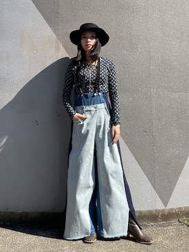 「AULA AILA（アウラアイラ）のAULA AILA/アウラ アイラ/COMBINATION DENIM PANTS（デニムパンツ）」を使った、yurina katsuraさん（レディース・165cm）の冬コーディネート