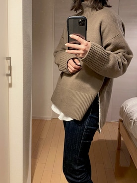 「green label relaxing（グリーンレーベルリラクシング）のアイテム（ニット/セーター）」を使った、RMさん（レディース・157cm）の冬コーディネート