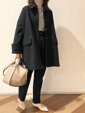 「アイテム（ステンカラーコート）」を使った、RMさん（レディース・157cm）の冬コーディネート
