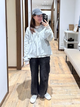 「GLOBAL WORK（グローバルワーク）のGOODデニムイージーパンツ/498394（デニムパンツ、ブラック系）」を使った、shizuruさん（レディース・149cm）の春コーディネート