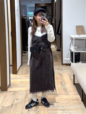 「GLOBAL WORK（グローバルワーク）のサラサラヘンリーネック長袖プルオーバー/1017895（Tシャツ/カットソー、ホワイト系）」を使った、shizuruさん（レディース・149cm）の秋コーディネート