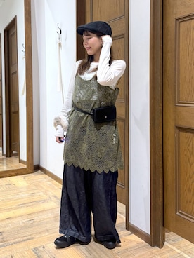 「GLOBAL WORK（グローバルワーク）のサラサラヘンリーネック長袖プルオーバー/1017895（Tシャツ/カットソー、ホワイト系）」を使った、shizuruさん（レディース・149cm）の秋コーディネート