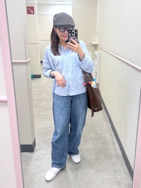 「GLOBAL WORK（グローバルワーク）のGOODデニムバレルパンツ/600980（デニムパンツ、ブルー系）」を使った、shizuruさん（レディース・149cm）の夏コーディネート