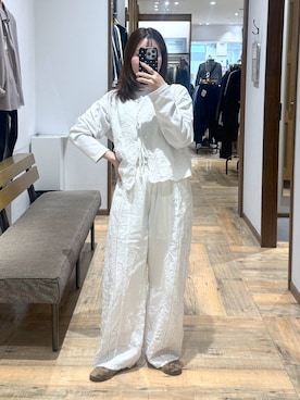 「GLOBAL WORK（グローバルワーク）のmeets India/刺繍レースベスト/601191（ベスト、ホワイト系）」を使った、shizuruさん（レディース・149cm）の春コーディネート