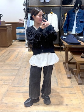 「GLOBAL WORK（グローバルワーク）のGOODデニムイージーパンツ/498394（デニムパンツ、ブラック系）」を使った、shizuruさん（レディース・149cm）の冬コーディネート