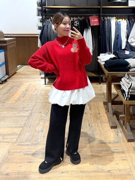 「GLOBAL WORK（グローバルワーク）のスウェットライクニットパンツ/571363（その他パンツ、ブラック系）」を使った、shizuruさん（レディース・149cm）の秋コーディネート