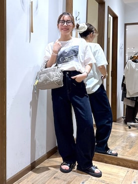 「GLOBAL WORK（グローバルワーク）のGOODデニムバギーパンツ/498388（デニムパンツ）」を使った、shizuruさん（レディース・149cm・20代）の夏コーディネート