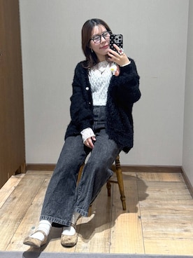 「GLOBAL WORK（グローバルワーク）のGOODデニムイージーパンツ/498394（デニムパンツ、ブラック系）」を使った、shizuruさん（レディース・149cm）の秋コーディネート