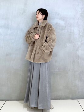 「ラメスカート」｜「アイテム（その他アウター）」を使った、nakaさん（レディース・155cm）の冬コーディネート