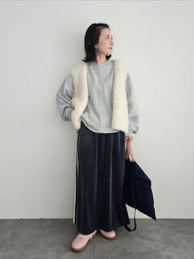 「アイテム（ベスト）」を使った、みやもとなのこさん（レディース・153cm）の冬コーディネート