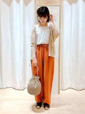 「Samansa Mos2（サマンサ モスモス）のセパレートサンダル（サンダル）」を使った、みやもとなのこさん（レディース・153cm）の春コーディネート