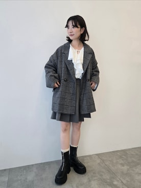 「アイテム（ノーカラージャケット）」を使った、みやもとなのこさん（レディース・153cm）の冬コーディネート