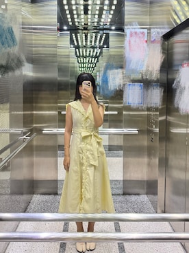「PROPORTION BODY DRESSING（プロポーションボディドレッシング）の【中川紅葉さん着用】セーラーカラーレーストリムワンピース / 1216140502（ワンピース、イエロー系）」を使った、sisis_4110さん（レディース・166cm）の夏コーディネート