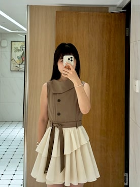 「dazzlin（ダズリン）のボリュームフリルトレンチミニワンピース（ワンピース、ブラウン系）」を使った、sisis_4110さん（レディース・166cm）の秋コーディネート