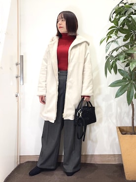 「SHOO・LA・RUE（シューラルー）のストレッチローヒール（ブーツ）」を使った、むなかたさん（レディース・159cm）の秋コーディネート