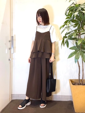 「SHOO・LA・RUE（シューラルー）の【軽量】ふわっと軽い3層ショルダーバッグ（ショルダーバッグ）」を使った、むなかたさん（レディース・159cm）の夏コーディネート