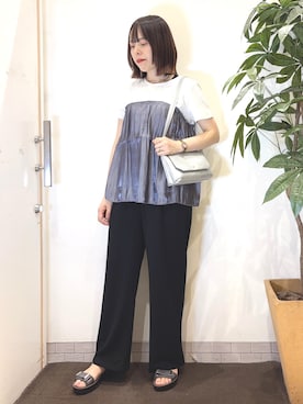 「SHOO・LA・RUE（シューラルー）の【軽量】ふわっと軽いフラップショルダーバッグ（ショルダーバッグ）」を使った、むなかたさん（レディース・159cm）の夏コーディネート