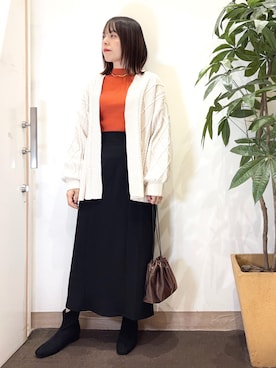 「SHOO・LA・RUE（シューラルー）のストレッチローヒール（ブーツ）」を使った、むなかたさん（レディース・159cm）の秋コーディネート