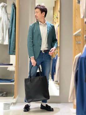 「アイテム（テーラードジャケット、グリーン系）」を使った、OMIさん（メンズ・180cm）の春コーディネート