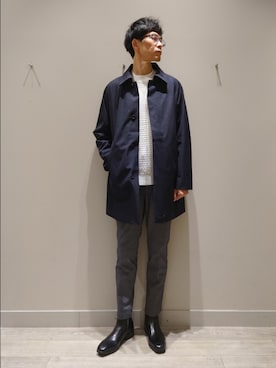 「アイテム（ステンカラーコート）」を使った、YASUIさん（メンズ・184cm）の冬コーディネート