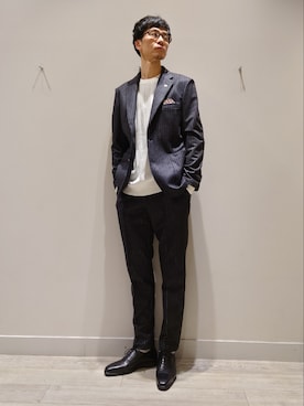 「ドレスシューズ」｜「アイテム（スラックス）」を使った、YASUIさん（メンズ・184cm）の冬コーディネート