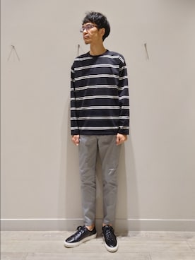 「ボーダーTシャツ」｜YASUIさん（メンズ・184cm）の秋コーディネート