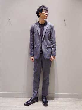 「ABAHOUSE GRAY（アバハウスグレイ）の【新型/上下2点セット】ポンチ セットアップ/スーツ ジャケット＆スラックス（セットアップ、その他）」を使った、YASUIさん（メンズ・184cm）の春コーディネート