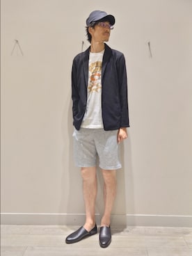 「ハーフパンツ」｜「アイテム（スリッポン）」を使った、YASUIさん（メンズ・184cm）の夏コーディネート