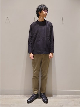 「ABAHOUSE GRAY（アバハウスグレイ）のジオメトリックリンクス 長袖Tシャツ（Tシャツ/カットソー）」を使った、YASUIさん（メンズ・184cm）の秋コーディネート