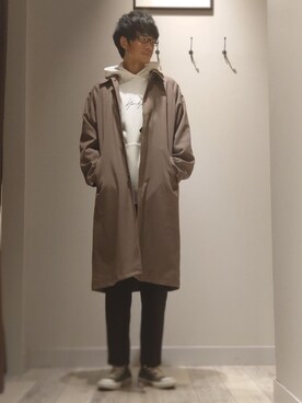 「abahouse」｜「アイテム（ステンカラーコート）」を使った、YASUIさん（メンズ・184cm）の秋コーディネート