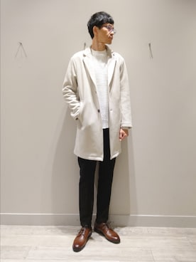 「アイテム（チェスターコート）」を使った、YASUIさん（メンズ・184cm）の冬コーディネート