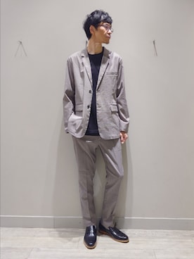 「ABAHOUSE GRAY（アバハウスグレイ）の【上下2点セット/セットアップ対応】吸水速乾 リネンライク セットアップ / スーツ（スーツセット、ブラウン系）」を使った、YASUIさん（メンズ・184cm）の春コーディネート