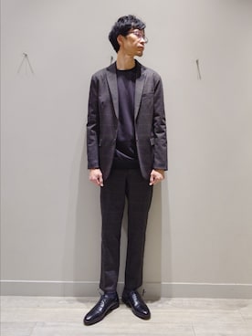 「ABAHOUSE GRAY（アバハウスグレイ）の【セットアップ対応】プレミアム ポンチジャケット（テーラードジャケット、ブラウン系）」を使った、YASUIさん（メンズ・184cm）の春コーディネート