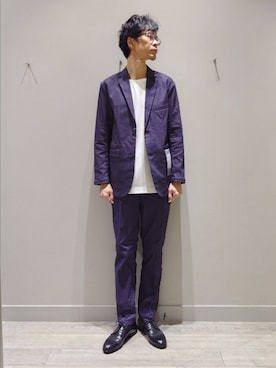 「ABAHOUSE GRAY（アバハウスグレイ）の【上下2点セット】COOL DRY TOUCH セットアップ/スーツ ジャケット＆スラックス（セットアップ、ブルー系）」を使った、YASUIさん（メンズ・184cm）の春コーディネート