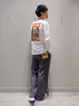 「ABAHOUSE（アバハウス）の【GOOD ROCK SPEED/グッドロックスピード】PULP FICTION/RESERVOIR DOGSフォト・ロゴ LONG Tシャツ（Tシャツ/カットソー、ホワイト系）」を使った、YASUIさん（メンズ・184cm）の春コーディネート