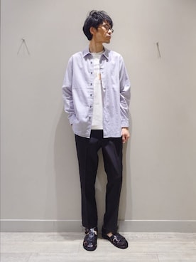 「ABAHOUSE GRAY（アバハウスグレイ）の【EVERYDAY LIFE】 グラフィックTシャツ（Tシャツ/カットソー、ブルー系）」を使った、YASUIさん（メンズ・184cm）の春コーディネート