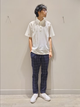 「スラックス」｜「アイテム（ポロシャツ）」を使った、YASUIさん（メンズ・184cm）の夏コーディネート