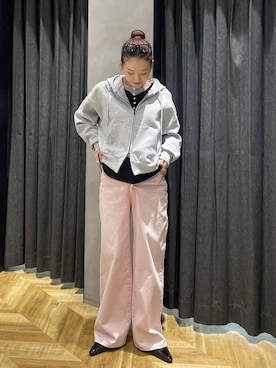 「JEANASIS（ジーナシス）のセミシアーリブヘンリー LS/326122（Tシャツ/カットソー、ブラック系）」を使った、miuさん（レディース）の冬コーディネート