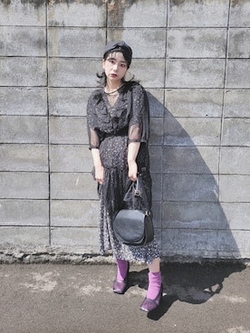 「シアーワンピース」｜「アイテム（キャップ）」を使った、hashiさん（レディース・156cm）の秋コーディネート