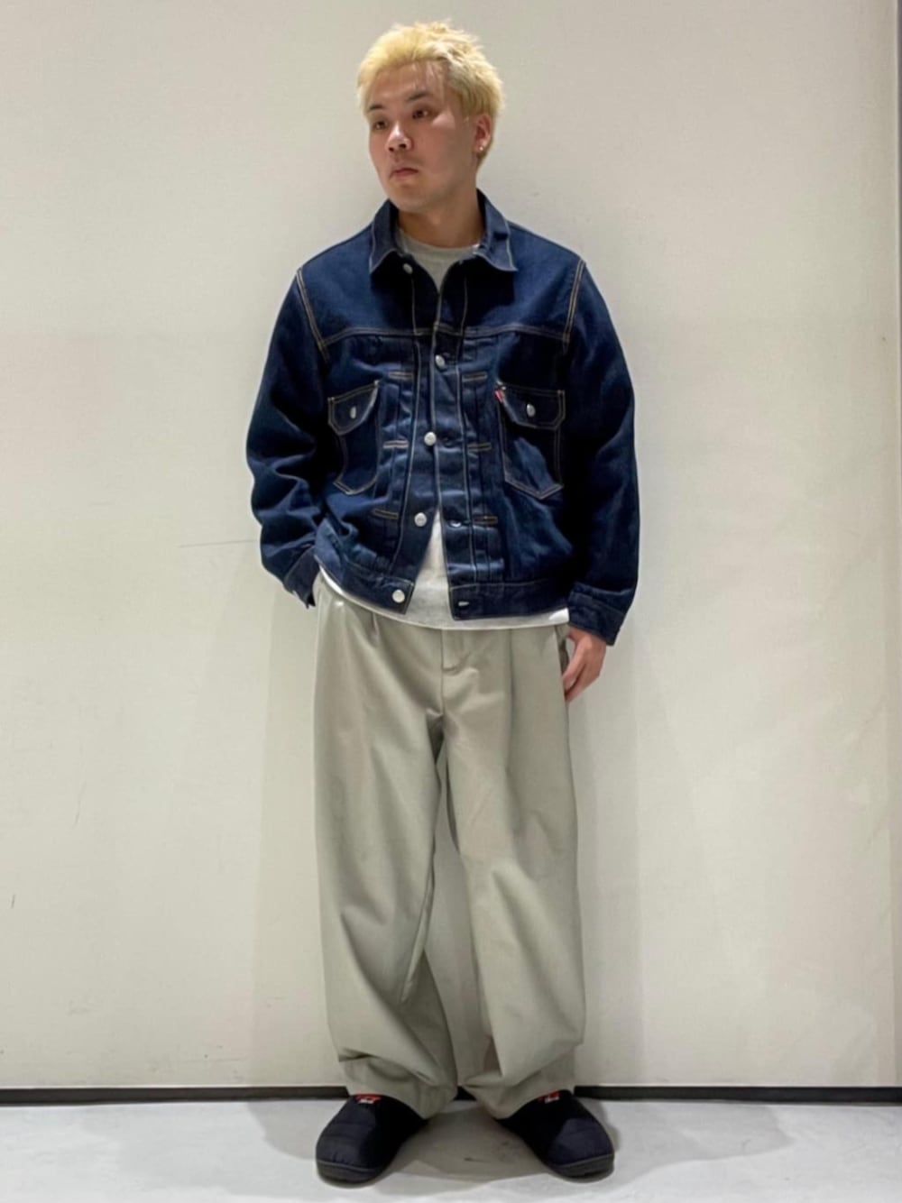 「デニム、デニムジャケット、リーバイス、Gジャン、カジュアルコーデ、デニムコーデ、低身長コーデ」｜「Levi'sの《追加4》LEVI’S(R) / リーバイス(R) 別注 TYPE2 JKT Selvedge RIGID（デニムジャケット、ブルー系）」を使った、JOURNAL STANDARD relumeさん（メンズ・167cm）の冬コーディネートの1枚目の写真