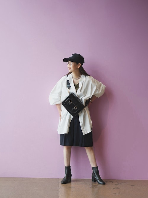 「NOLLEY’S(ノーリーズ)の《セットアップ対応》ウォッシャブルウール調ストレッチハーフパンツ(その他パンツ)」を使った、yukiさん(レディース・152cm)の夏コーディネート