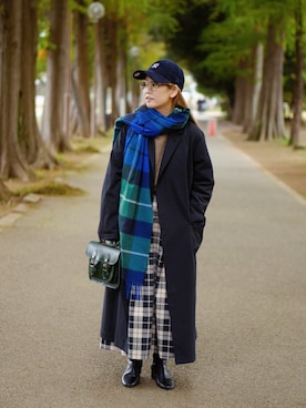 「アイテム（ストール/ショール）」を使った、yukiさん（レディース・152cm）の秋コーディネート