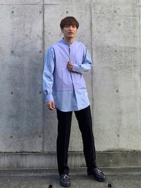 「ノーカラーシャツ」｜「アイテム（その他）」を使った、87さん（メンズ・170cm）の秋コーディネート