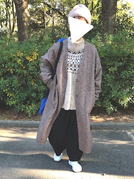 「ゆるニット」｜「アイテム（ノーカラージャケット）」を使った、tamaさん（レディース・159cm）の冬コーディネート