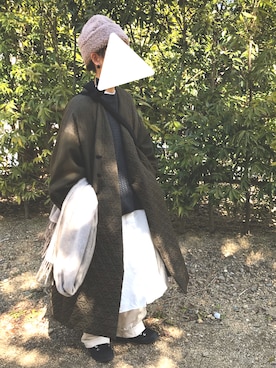 「シャツワンピ」｜「アイテム（ステンカラーコート）」を使った、tamaさん（レディース・159cm）の冬コーディネート