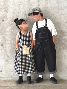 「apres les cours（アプレレクール）のアイテム（キャップ）」を使った、®️さん（キッズ・130cm）の夏コーディネート
